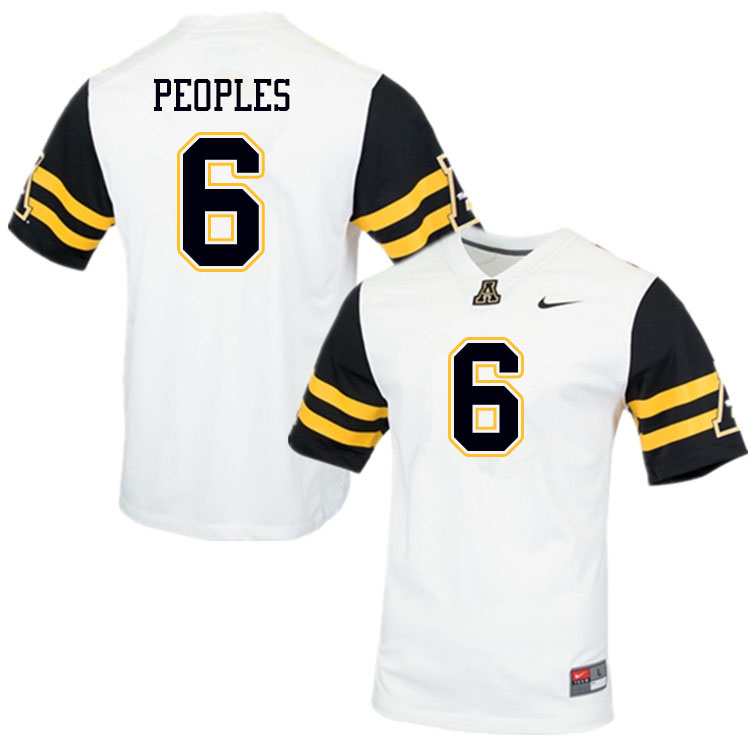 Men #6 Camerun Peoples Appalachian State Mountaineers College Football Jerseys Sale-White